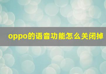 oppo的语音功能怎么关闭掉