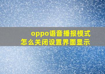 oppo语音播报模式怎么关闭设置界面显示