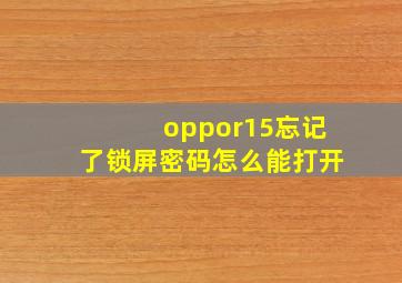 oppor15忘记了锁屏密码怎么能打开