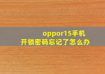 oppor15手机开锁密码忘记了怎么办