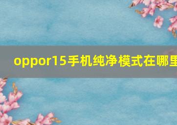 oppor15手机纯净模式在哪里