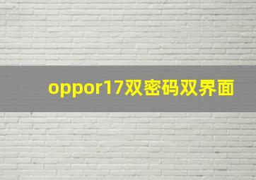 oppor17双密码双界面