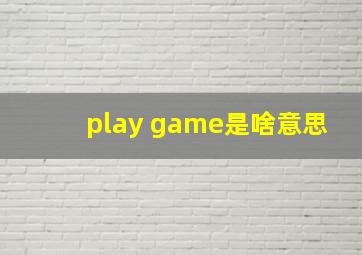 play game是啥意思