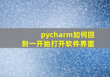 pycharm如何回到一开始打开软件界面