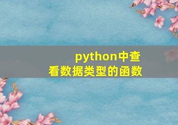 python中查看数据类型的函数