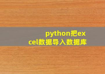 python把excel数据导入数据库