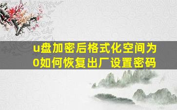 u盘加密后格式化空间为0如何恢复出厂设置密码