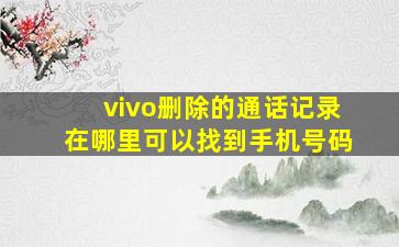 vivo删除的通话记录在哪里可以找到手机号码