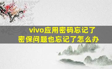 vivo应用密码忘记了密保问题也忘记了怎么办