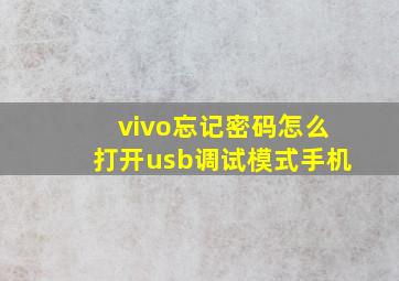 vivo忘记密码怎么打开usb调试模式手机