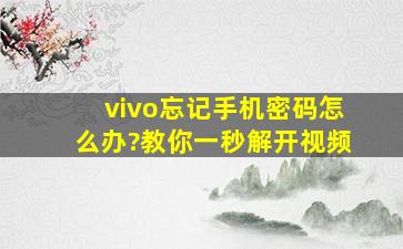 vivo忘记手机密码怎么办?教你一秒解开视频