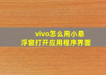 vivo怎么用小悬浮窗打开应用程序界面