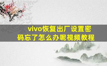 vivo恢复出厂设置密码忘了怎么办呢视频教程