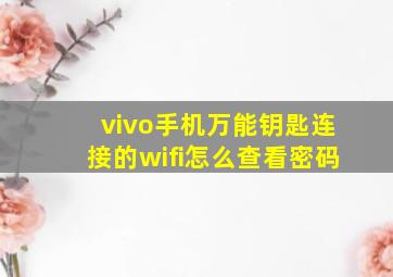 vivo手机万能钥匙连接的wifi怎么查看密码