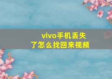 vivo手机丢失了怎么找回来视频