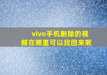 vivo手机删除的视频在哪里可以找回来呢