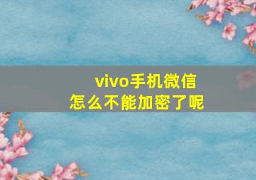 vivo手机微信怎么不能加密了呢