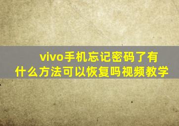 vivo手机忘记密码了有什么方法可以恢复吗视频教学