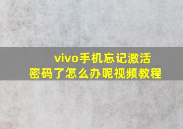 vivo手机忘记激活密码了怎么办呢视频教程