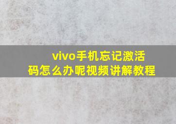 vivo手机忘记激活码怎么办呢视频讲解教程