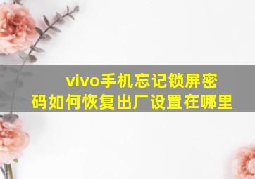 vivo手机忘记锁屏密码如何恢复出厂设置在哪里