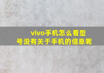 vivo手机怎么看型号没有关于手机的信息呢