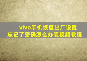 vivo手机恢复出厂设置忘记了密码怎么办呢视频教程