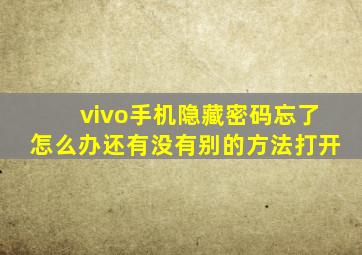 vivo手机隐藏密码忘了怎么办还有没有别的方法打开