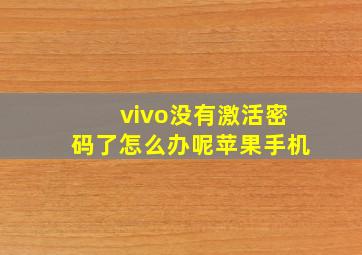 vivo没有激活密码了怎么办呢苹果手机