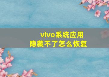 vivo系统应用隐藏不了怎么恢复