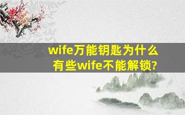 wife万能钥匙为什么有些wife不能解锁?