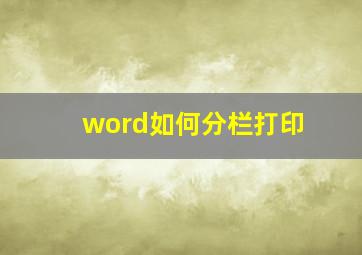 word如何分栏打印