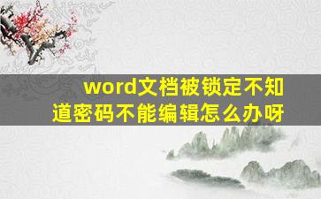 word文档被锁定不知道密码不能编辑怎么办呀