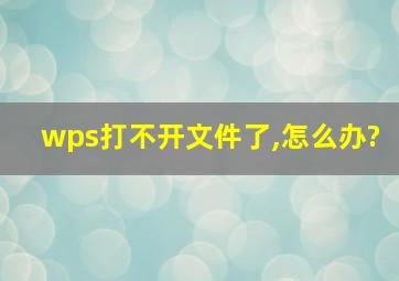 wps打不开文件了,怎么办?