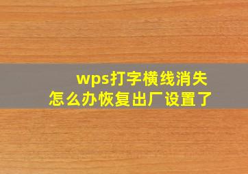 wps打字横线消失怎么办恢复出厂设置了