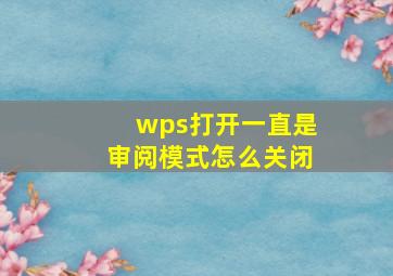 wps打开一直是审阅模式怎么关闭