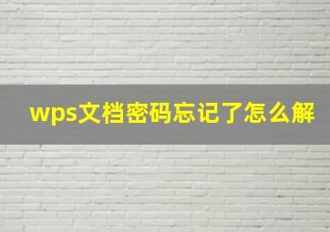 wps文档密码忘记了怎么解