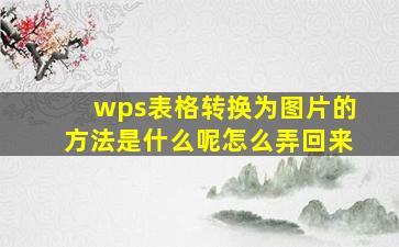 wps表格转换为图片的方法是什么呢怎么弄回来